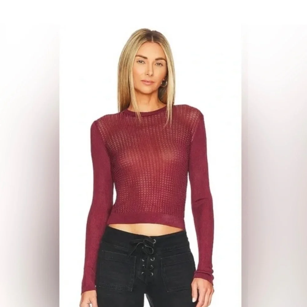 Free People NWT H20 Crew Neck Pullover Sheer Long Sleeve Mesh Raw Garnet